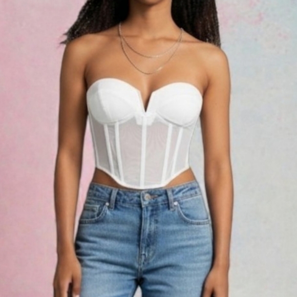 NWT Princess Polly Bustier Corset Top Ivory/White Mesh Boned Festival Top Size 6 - Picture 4 of 13